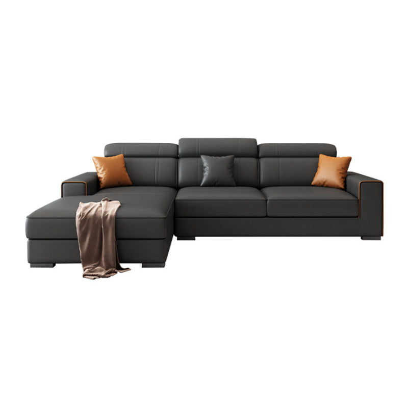 Dark Grey Faux Leather Sectional with Square Arm for Living Room