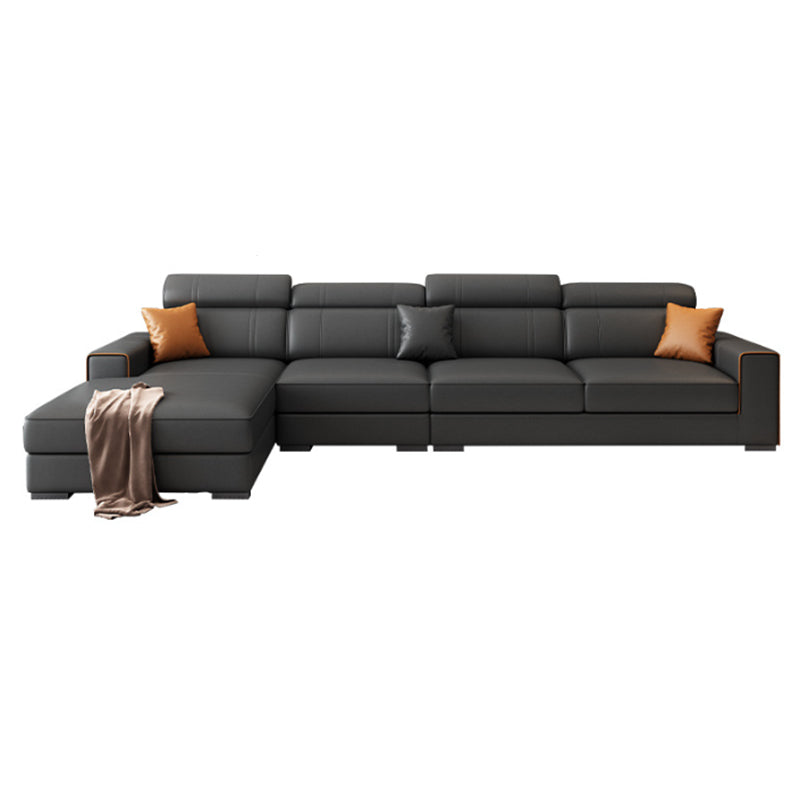 Sectional de cuero de imitación gris oscuro con brazo cuadrado para sala de estar