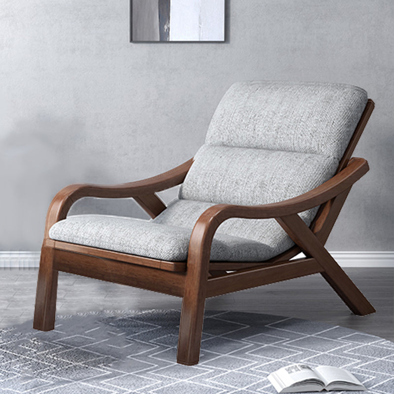 Sloped Arms Lounge Accent Chair with Solid Wood Frame and Arms Included Light Gray Linen Blend Four Legs Clearhalo 'Accent Chairs' 'accent_chairs' 'Chairs & Seating' 'furn' 'furn_accent_chairs' 'Furniture' 'Living Room Furniture' 5211713