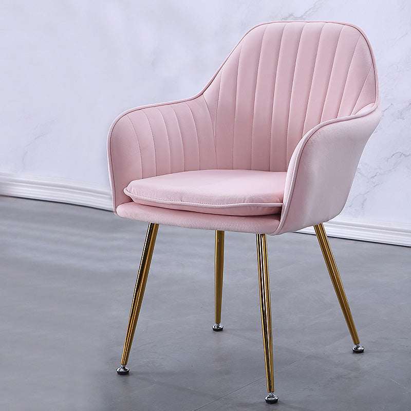 Sewn Pillow Back Chair with Flared Arms and Basic Four Legs for Apartment Light Pink Brass Gold Clearhalo 'Accent Chairs' 'accent_chairs' 'Chairs & Seating' 'furn' 'furn_accent_chairs' 'Furniture' 'Living Room Furniture' 5211757