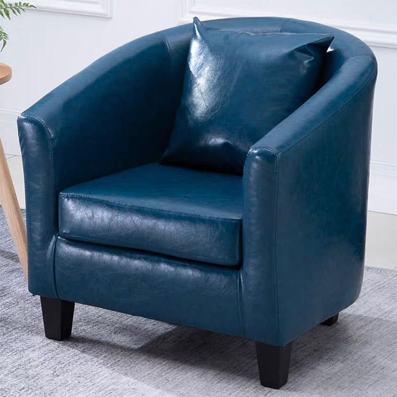 Linen and Faux Leather Sloped Arms Basic Four Leg Accent Chair Set