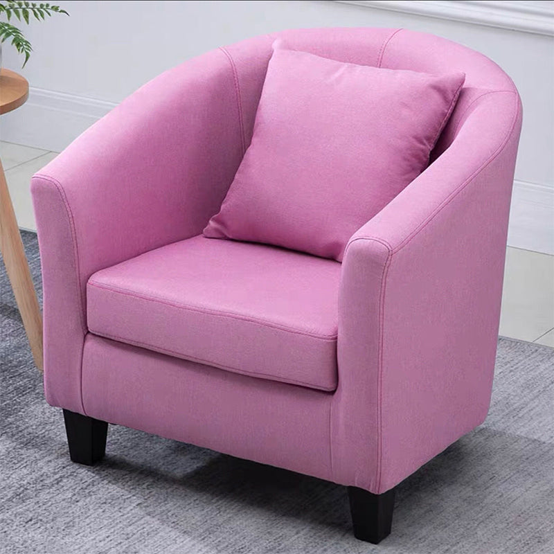 Linen and Faux Leather Sloped Arms Basic Four Leg Accent Chair Set