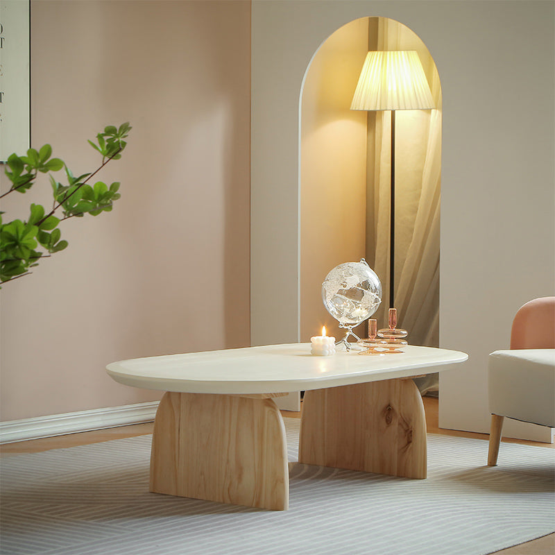 15.7"H Modern Style Sled Base Wooden Solid Color Round Coffee Table Clearhalo 'Coffee & Accent Tables' 'Coffee Tables' 'coffee_tables' 'furn' 'furn_coffee_tables' 'Furniture' 'Living Room Furniture' 5211916