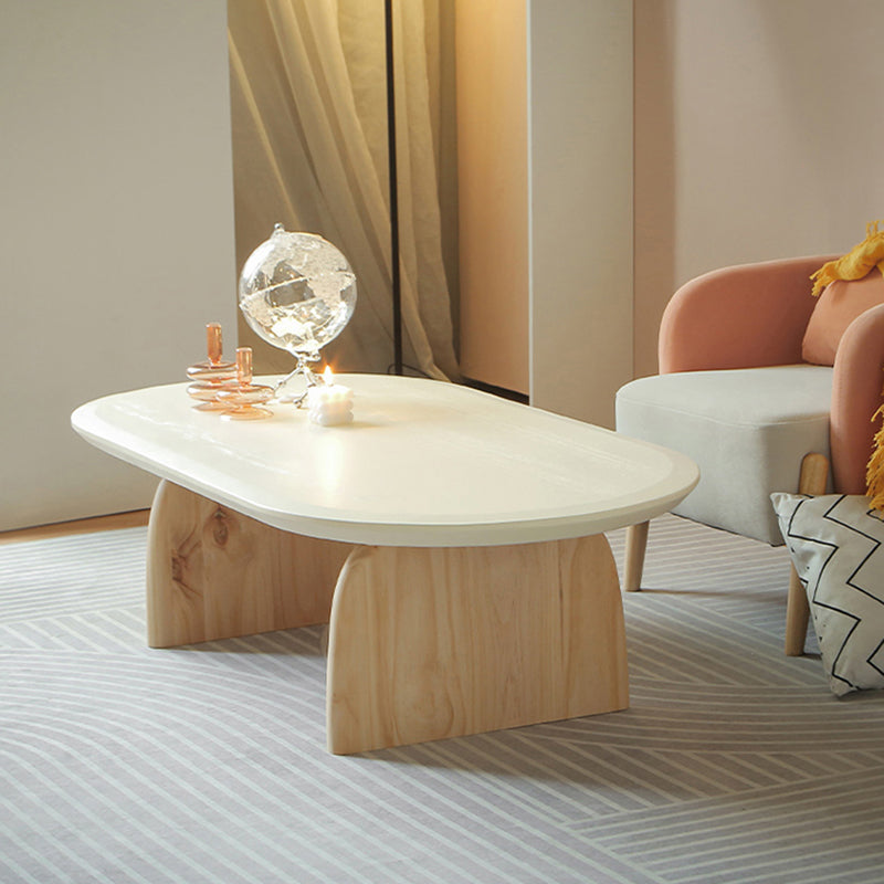15.7"H Modern Style Sled Base Wooden Solid Color Round Coffee Table 39"L x 22"W x 16"H Beige Clearhalo 'Coffee & Accent Tables' 'Coffee Tables' 'coffee_tables' 'furn' 'furn_coffee_tables' 'Furniture' 'Living Room Furniture' 5211918