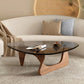 Contemporary Abstract Wooden Base Irregular Glass Top Coffee Table Walnut Black Clearhalo 'Coffee & Accent Tables' 'Coffee Tables' 'coffee_tables' 'furn' 'furn_coffee_tables' 'Furniture' 'Living Room Furniture' 5211929