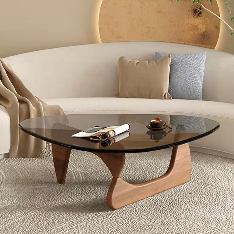 Contemporary Abstract Wooden Base Irregular Glass Top Coffee Table Walnut Black Clearhalo 'Coffee & Accent Tables' 'Coffee Tables' 'coffee_tables' 'furn' 'furn_coffee_tables' 'Furniture' 'Living Room Furniture' 5211929