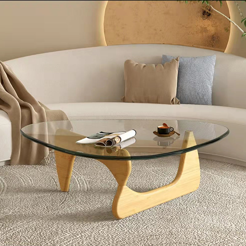 Contemporary Abstract Wooden Base Irregular Glass Top Coffee Table Natural White Clearhalo 'Coffee & Accent Tables' 'Coffee Tables' 'coffee_tables' 'furn' 'furn_coffee_tables' 'Furniture' 'Living Room Furniture' 5211931