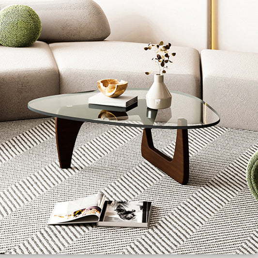 Contemporary Abstract Wooden Base Irregular Glass Top Coffee Table Clearhalo 'Coffee & Accent Tables' 'Coffee Tables' 'coffee_tables' 'furn' 'furn_coffee_tables' 'Furniture' 'Living Room Furniture' 5211932
