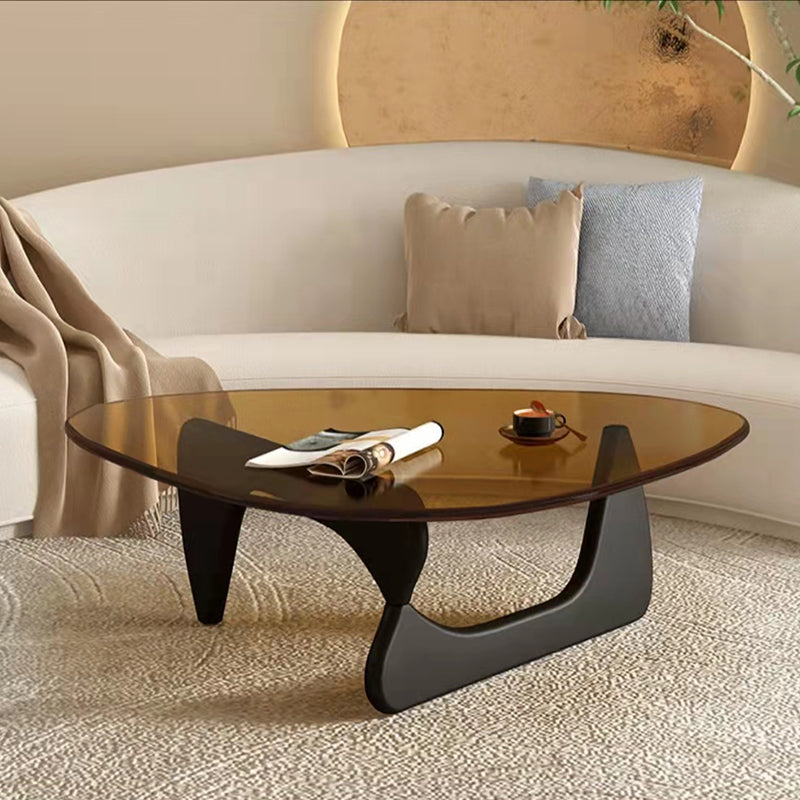Contemporary Abstract Wooden Base Irregular Glass Top Coffee Table Black Brown Clearhalo 'Coffee & Accent Tables' 'Coffee Tables' 'coffee_tables' 'furn' 'furn_coffee_tables' 'Furniture' 'Living Room Furniture' 5211937