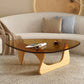 Contemporary Abstract Wooden Base Irregular Glass Top Coffee Table Natural Brown Clearhalo 'Coffee & Accent Tables' 'Coffee Tables' 'coffee_tables' 'furn' 'furn_coffee_tables' 'Furniture' 'Living Room Furniture' 5211938