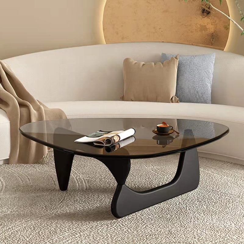 Contemporary Abstract Wooden Base Irregular Glass Top Coffee Table Black Black Clearhalo 'Coffee & Accent Tables' 'Coffee Tables' 'coffee_tables' 'furn' 'furn_coffee_tables' 'Furniture' 'Living Room Furniture' 5211942