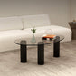 14.9"H 3 Legs Base Solid Color Glass/Slate Irregular Top Coffee Table Black Gray Clear Clearhalo 'Coffee & Accent Tables' 'Coffee Tables' 'coffee_tables' 'furn' 'furn_coffee_tables' 'Furniture' 'Living Room Furniture' 5211968