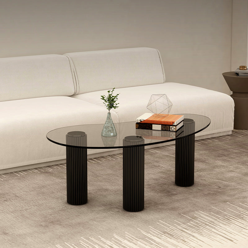 14.9"H 3 Legs Base Solid Color Glass/Slate Irregular Top Coffee Table Black Gray Clear Clearhalo 'Coffee & Accent Tables' 'Coffee Tables' 'coffee_tables' 'furn' 'furn_coffee_tables' 'Furniture' 'Living Room Furniture' 5211968