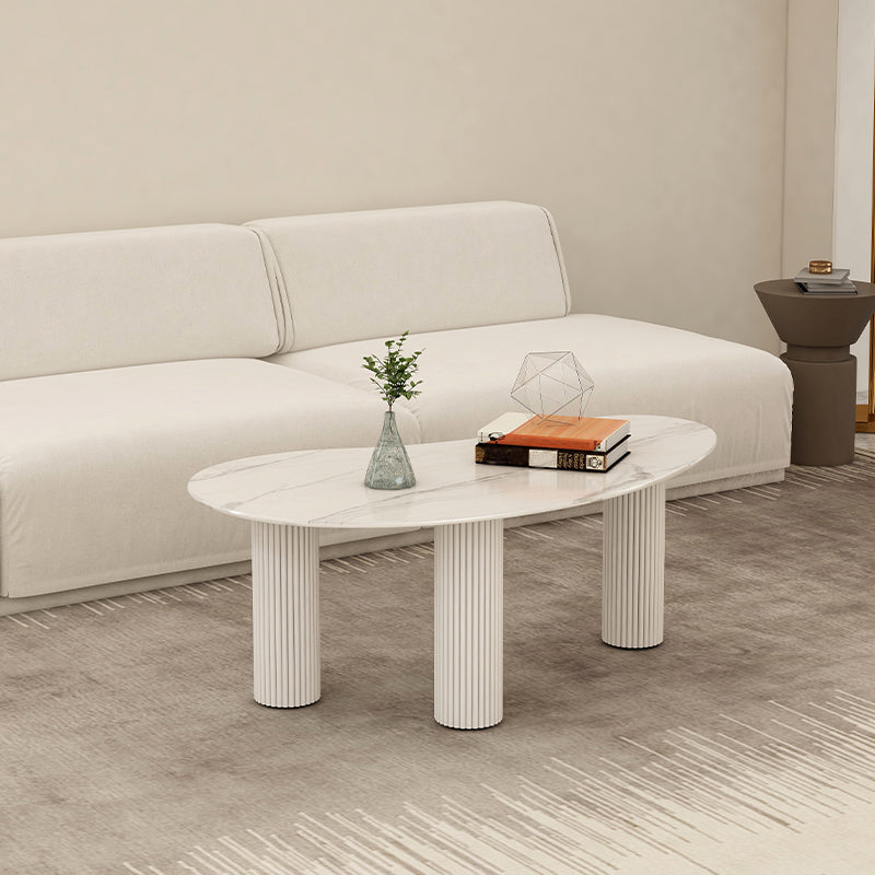 14.9"H 3 Legs Base Solid Color Glass/Slate Irregular Top Coffee Table White White Clearhalo 'Coffee & Accent Tables' 'Coffee Tables' 'coffee_tables' 'furn' 'furn_coffee_tables' 'Furniture' 'Living Room Furniture' 5211969
