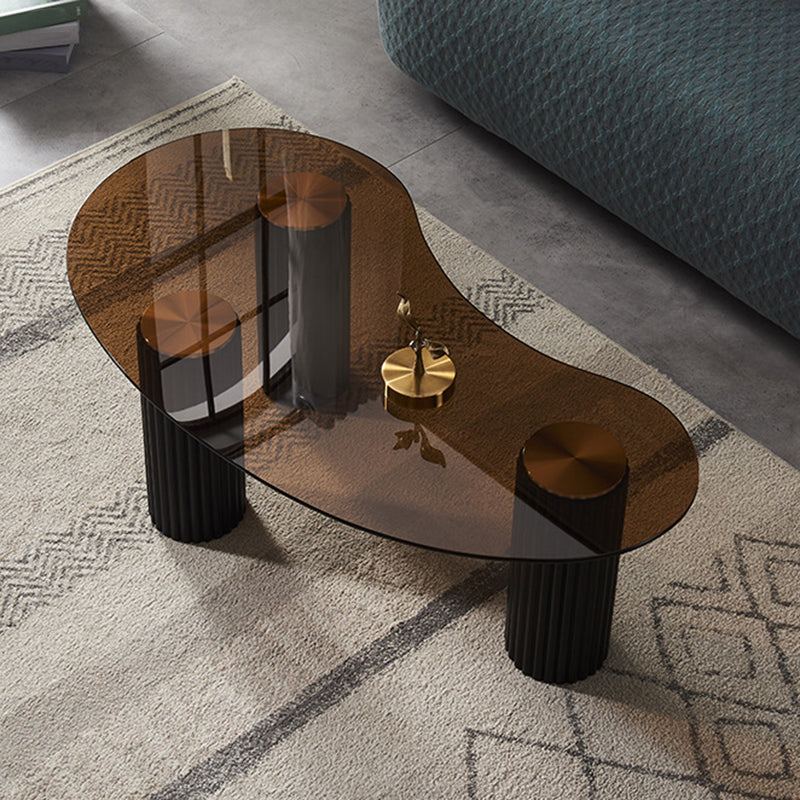 14.9"H 3 Legs Base Solid Color Glass/Slate Irregular Top Coffee Table Black Brown Clear Clearhalo 'Coffee & Accent Tables' 'Coffee Tables' 'coffee_tables' 'furn' 'furn_coffee_tables' 'Furniture' 'Living Room Furniture' 5211970
