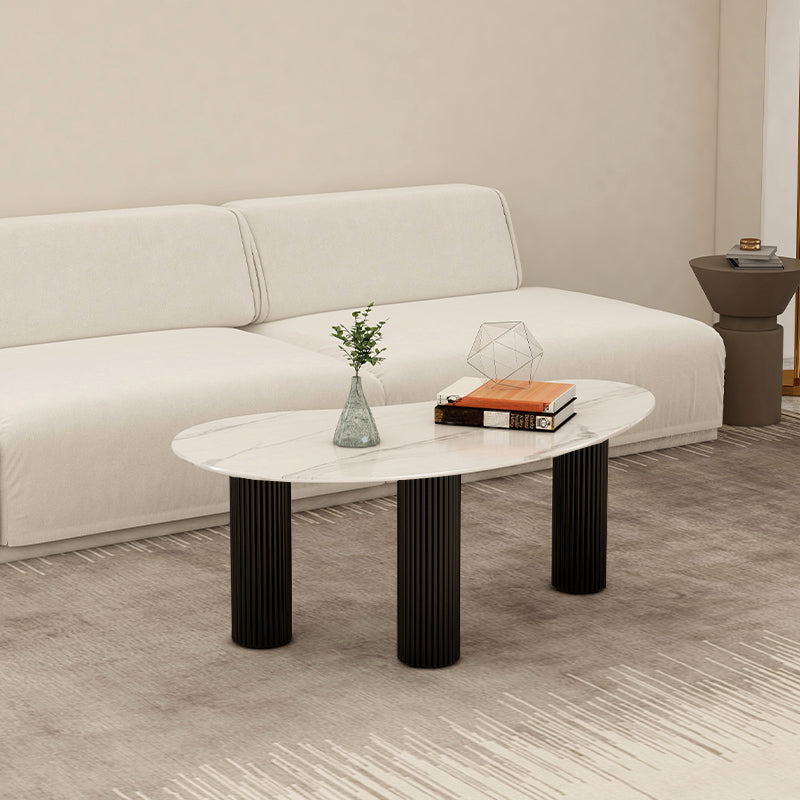 14.9"H 3 Legs Base Solid Color Glass/Slate Irregular Top Coffee Table Black White Clearhalo 'Coffee & Accent Tables' 'Coffee Tables' 'coffee_tables' 'furn' 'furn_coffee_tables' 'Furniture' 'Living Room Furniture' 5211972