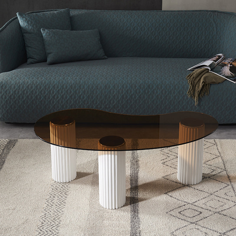 14.9"H 3 Legs Base Solid Color Glass/Slate Irregular Top Coffee Table Clearhalo 'Coffee & Accent Tables' 'Coffee Tables' 'coffee_tables' 'furn' 'furn_coffee_tables' 'Furniture' 'Living Room Furniture' 5211973