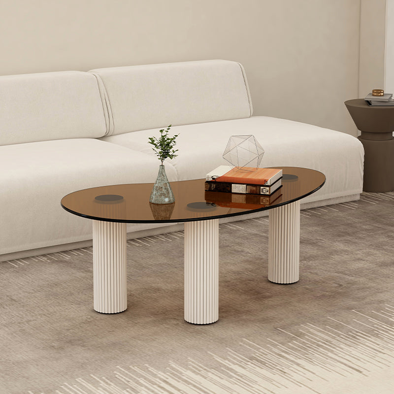 14.9"H 3 Legs Base Solid Color Glass/Slate Irregular Top Coffee Table White Brown Clear Clearhalo 'Coffee & Accent Tables' 'Coffee Tables' 'coffee_tables' 'furn' 'furn_coffee_tables' 'Furniture' 'Living Room Furniture' 5211974