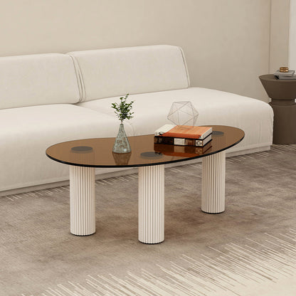 14.9"H 3 Legs Base Solid Color Glass/Slate Irregular Top Coffee Table White Brown Clear Clearhalo 'Coffee & Accent Tables' 'Coffee Tables' 'coffee_tables' 'furn' 'furn_coffee_tables' 'Furniture' 'Living Room Furniture' 5211974