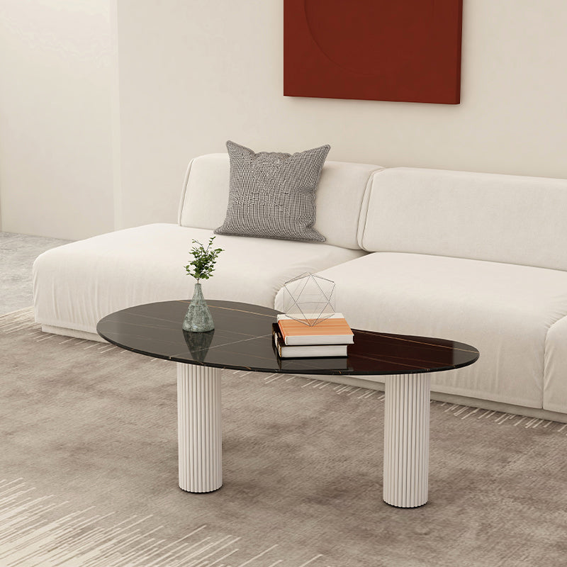 14.9"H 3 Legs Base Solid Color Glass/Slate Irregular Top Coffee Table White Black Clearhalo 'Coffee & Accent Tables' 'Coffee Tables' 'coffee_tables' 'furn' 'furn_coffee_tables' 'Furniture' 'Living Room Furniture' 5211975