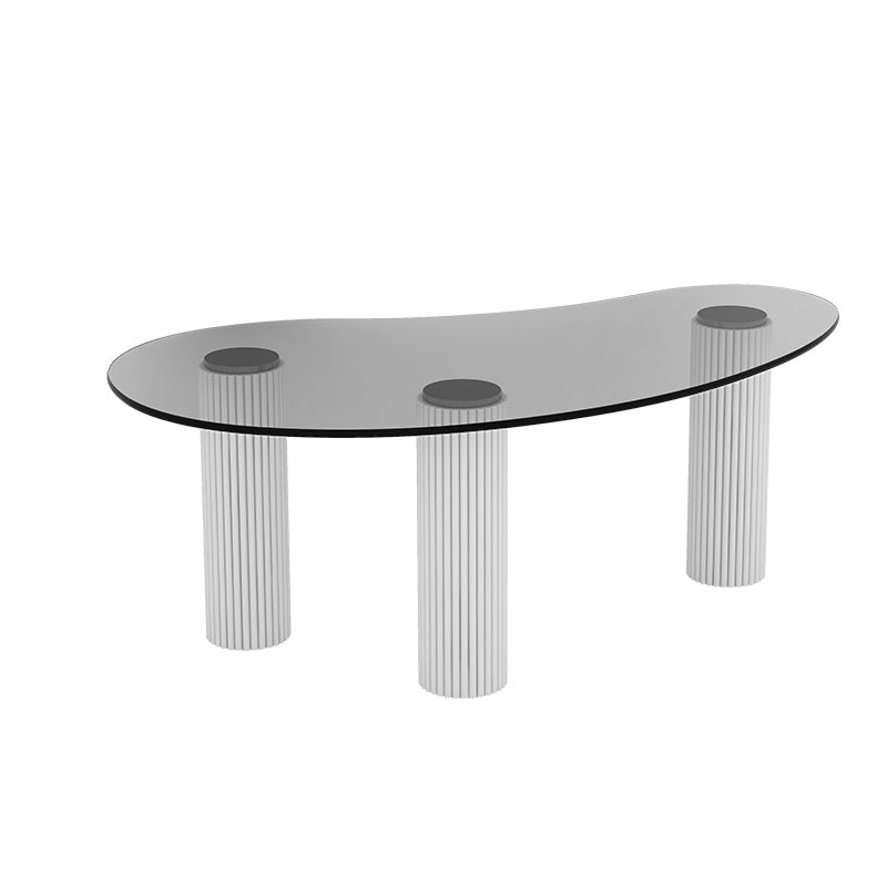 14.9"H 3 Legs Base Solid Color Glass/Slate Irregular Top Coffee Table White Gray Clear Clearhalo 'Coffee & Accent Tables' 'Coffee Tables' 'coffee_tables' 'furn' 'furn_coffee_tables' 'Furniture' 'Living Room Furniture' 5211976