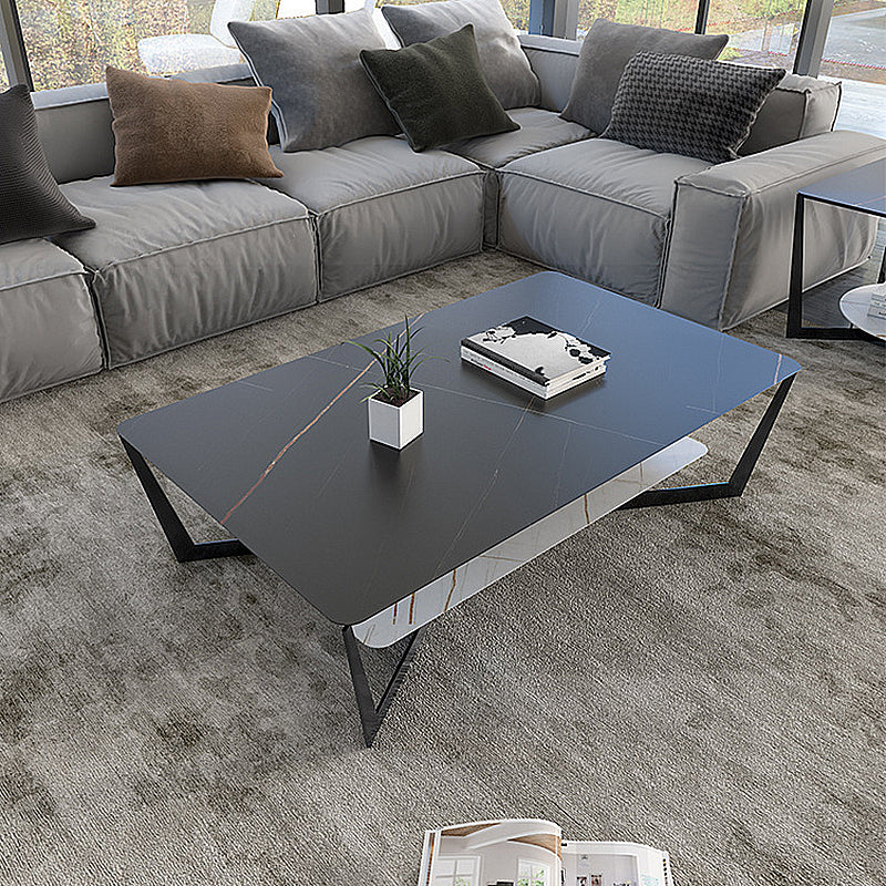 Cross Table Base Design Black Metal Base Slate Top Rectangular Coffee Table Clearhalo 'Coffee & Accent Tables' 'Coffee Tables' 'coffee_tables' 'furn' 'furn_coffee_tables' 'Furniture' 'Living Room Furniture' 5212060