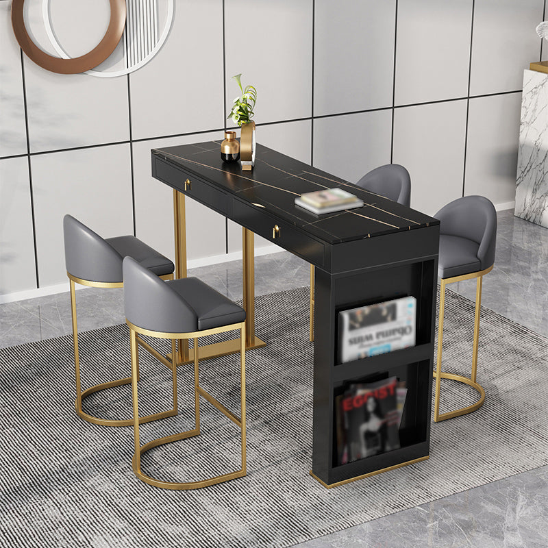 Marble Bistro Bar Table with Rectangle Table Top Double Pedestal Table Black Without Chairs Clearhalo 'Bar Furniture' 'Bar Tables' 'bar_tables' 'furn' 'furn_bar_tables' 'Furniture' 'Kitchen & Dining Furniture' 5216282
