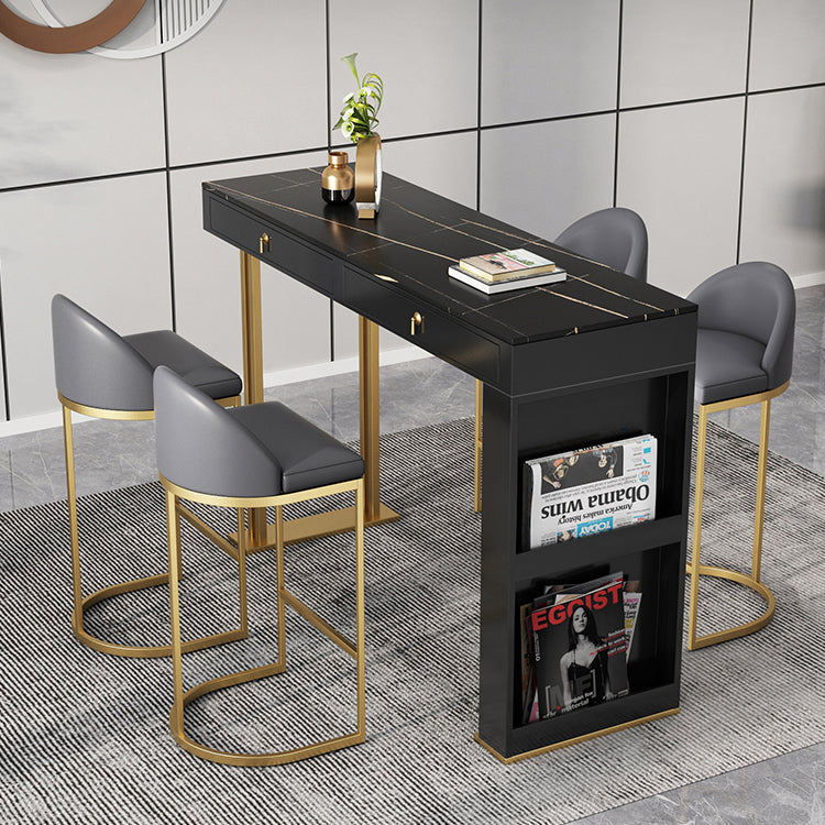 Marble Bistro Bar Table with Rectangle Table Top Double Pedestal Table Clearhalo 'Bar Furniture' 'Bar Tables' 'bar_tables' 'furn' 'furn_bar_tables' 'Furniture' 'Kitchen & Dining Furniture' 5216290