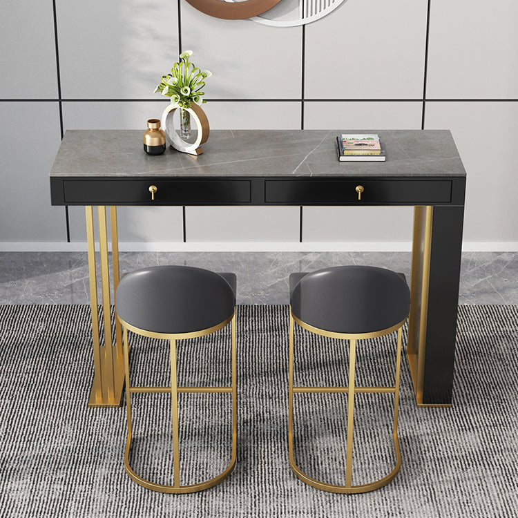 Marble Bistro Bar Table with Rectangle Table Top Double Pedestal Table Gray-Gold Without Chairs Clearhalo 'Bar Furniture' 'Bar Tables' 'bar_tables' 'furn' 'furn_bar_tables' 'Furniture' 'Kitchen & Dining Furniture' 5216295