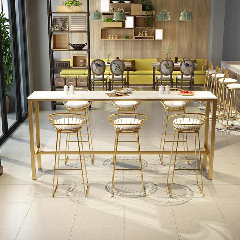 Marble Contemporary Cocktail Bar Table White and Gold Rectangle Counter Table Without Chairs Clearhalo 'Bar Furniture' 'Bar Tables' 'bar_tables' 'furn' 'furn_bar_tables' 'Furniture' 'Kitchen & Dining Furniture' 5216340