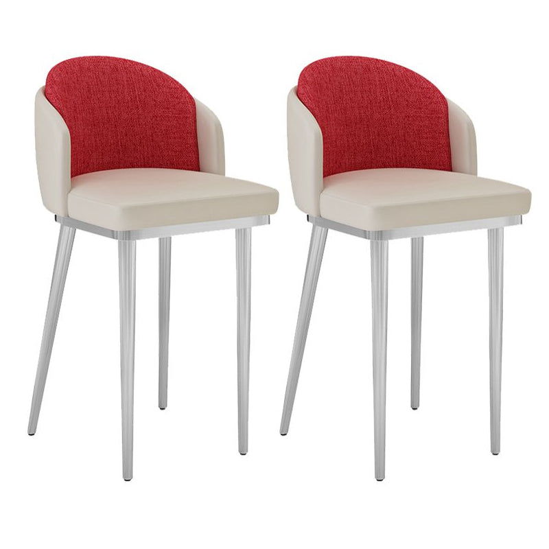 30.34'' Leather Glam Bar Stool Matte Finish Upholstered Restaurant Stool Gray-Red Silver 2 Piece Set Clearhalo 'Bar Furniture' 'Bar Stools' 'bar_stools' 'furn' 'furn_bar_stools' 'Furniture' 'Kitchen & Dining Furniture' 5216374