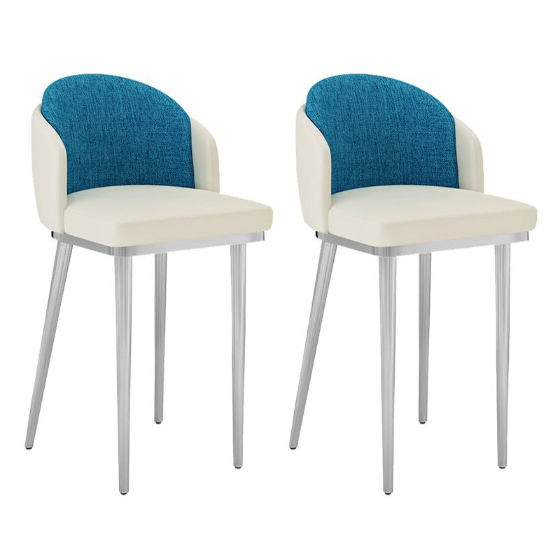 30.34'' Leather Glam Bar Stool Matte Finish Upholstered Restaurant Stool White-Blue Silver 2 Piece Set Clearhalo 'Bar Furniture' 'Bar Stools' 'bar_stools' 'furn' 'furn_bar_stools' 'Furniture' 'Kitchen & Dining Furniture' 5216377
