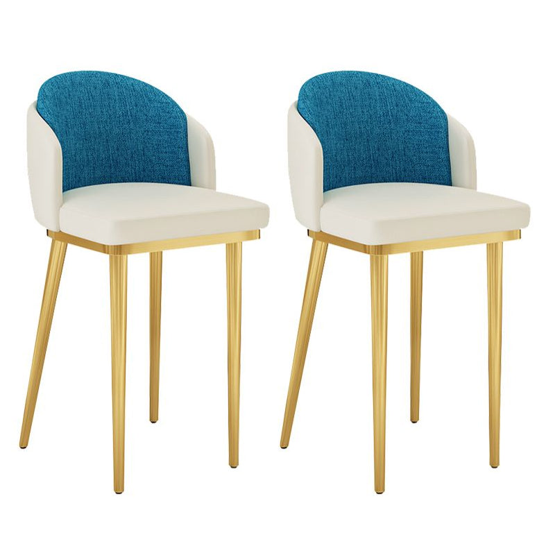 30.34'' Leather Glam Bar Stool Matte Finish Upholstered Restaurant Stool White-Blue Gold 2 Piece Set Clearhalo 'Bar Furniture' 'Bar Stools' 'bar_stools' 'furn' 'furn_bar_stools' 'Furniture' 'Kitchen & Dining Furniture' 5216379