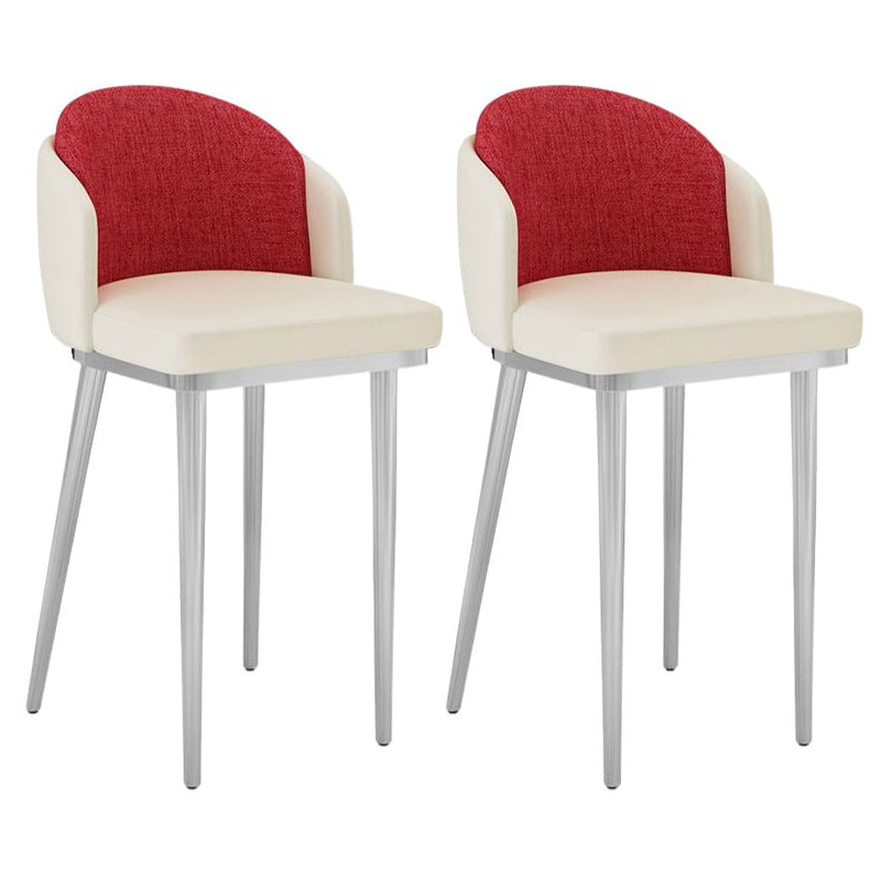 30.34'' Leather Glam Bar Stool Matte Finish Upholstered Restaurant Stool White-Red Silver 2 Piece Set Clearhalo 'Bar Furniture' 'Bar Stools' 'bar_stools' 'furn' 'furn_bar_stools' 'Furniture' 'Kitchen & Dining Furniture' 5216383