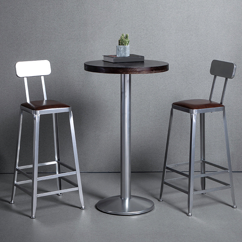 Industrial Square Iron Bar Stool Silver Footrest Bristol Stool Clearhalo 'Bar Furniture' 'Bar Stools' 'bar_stools' 'furn' 'furn_bar_stools' 'Furniture' 'Kitchen & Dining Furniture' 5216437
