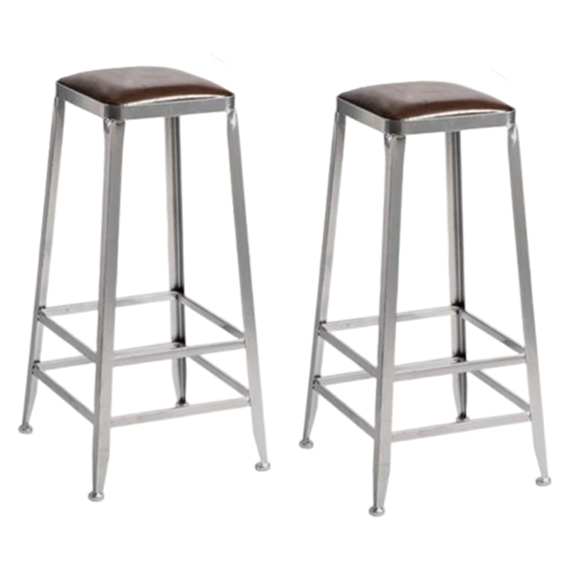 Industrial Square Iron Bar Stool Silver Footrest Bristol Stool Backless 2 Piece Set Bar Stool(30"H) Clearhalo 'Bar Furniture' 'Bar Stools' 'bar_stools' 'furn' 'furn_bar_stools' 'Furniture' 'Kitchen & Dining Furniture' 5216440