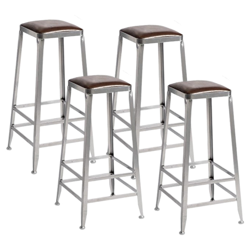 Industrial Square Iron Bar Stool Silver Footrest Bristol Stool Backless 4 Piece Set Bar Stool(30"H) Clearhalo 'Bar Furniture' 'Bar Stools' 'bar_stools' 'furn' 'furn_bar_stools' 'Furniture' 'Kitchen & Dining Furniture' 5216442