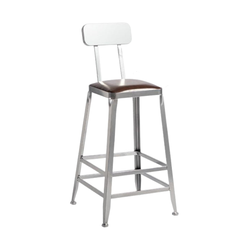 Industrial Square Iron Bar Stool Silver Footrest Bristol Stool With Back 1 Piece Counter Stool(26"H) Clearhalo 'Bar Furniture' 'Bar Stools' 'bar_stools' 'furn' 'furn_bar_stools' 'Furniture' 'Kitchen & Dining Furniture' 5216444