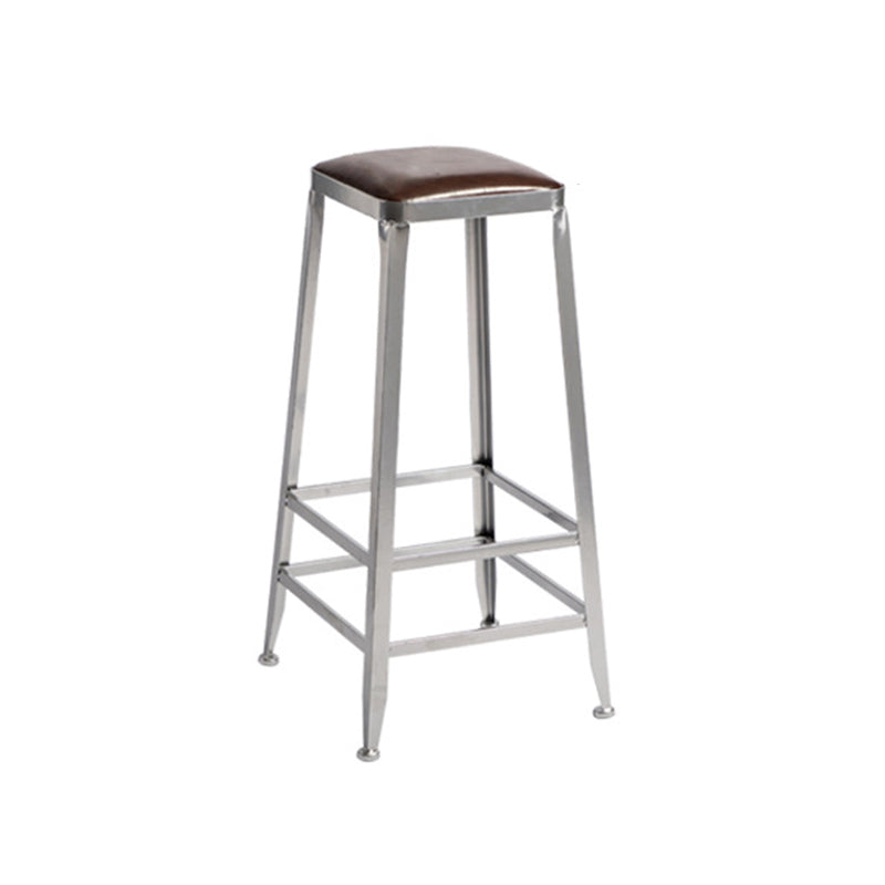 Industrial Square Iron Bar Stool Silver Footrest Bristol Stool Clearhalo 'Bar Furniture' 'Bar Stools' 'bar_stools' 'furn' 'furn_bar_stools' 'Furniture' 'Kitchen & Dining Furniture' 5216445