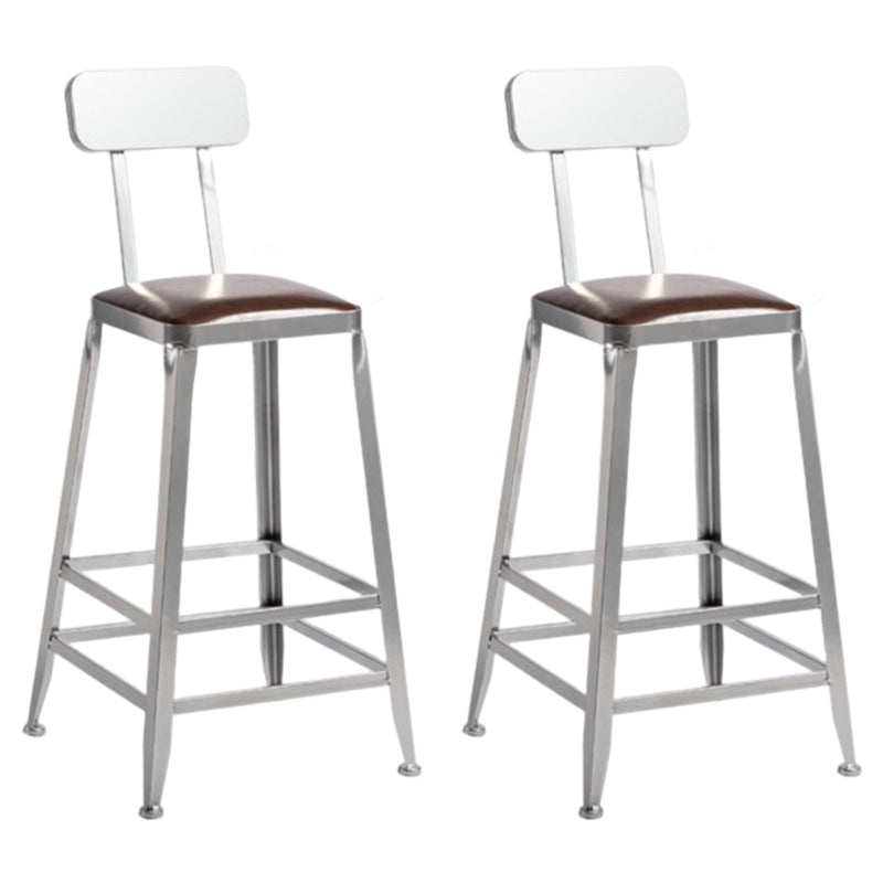 Industrial Square Iron Bar Stool Silver Footrest Bristol Stool With Back 2 Piece Set Counter Stool(26"H) Clearhalo 'Bar Furniture' 'Bar Stools' 'bar_stools' 'furn' 'furn_bar_stools' 'Furniture' 'Kitchen & Dining Furniture' 5216446