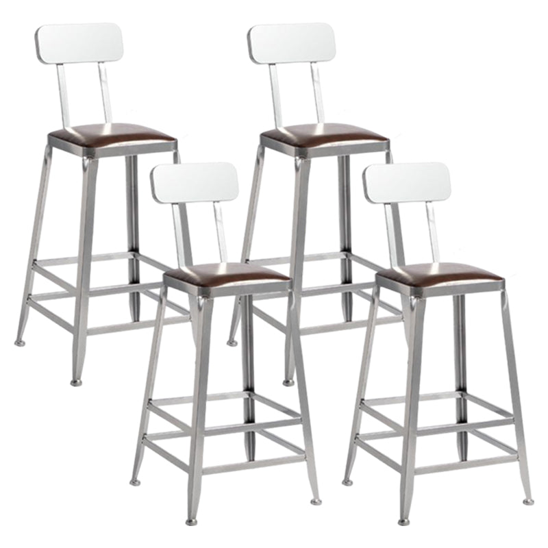 Industrial Square Iron Bar Stool Silver Footrest Bristol Stool With Back 4 Piece Set Counter Stool(26"H) Clearhalo 'Bar Furniture' 'Bar Stools' 'bar_stools' 'furn' 'furn_bar_stools' 'Furniture' 'Kitchen & Dining Furniture' 5216448