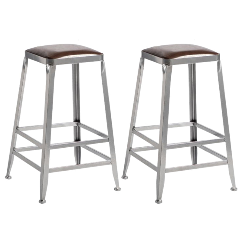 Industrial Square Iron Bar Stool Silver Footrest Bristol Stool Backless 2 Piece Set Counter Stool(26"H) Clearhalo 'Bar Furniture' 'Bar Stools' 'bar_stools' 'furn' 'furn_bar_stools' 'Furniture' 'Kitchen & Dining Furniture' 5216454