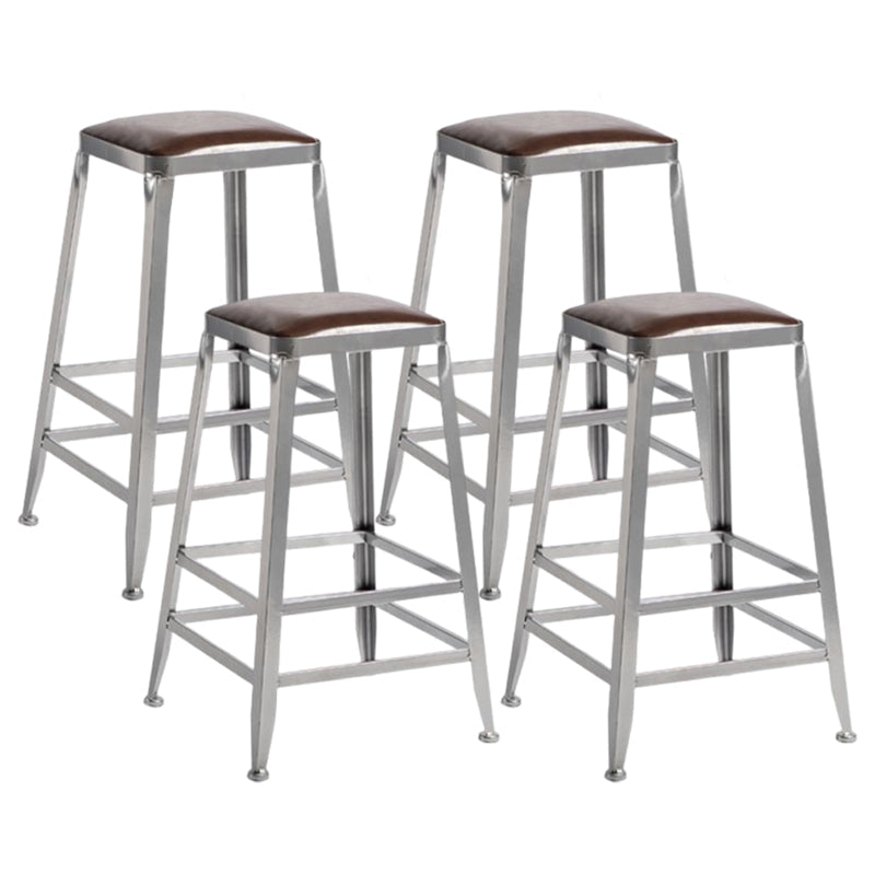 Industrial Square Iron Bar Stool Silver Footrest Bristol Stool Backless 4 Piece Set Counter Stool(26"H) Clearhalo 'Bar Furniture' 'Bar Stools' 'bar_stools' 'furn' 'furn_bar_stools' 'Furniture' 'Kitchen & Dining Furniture' 5216455