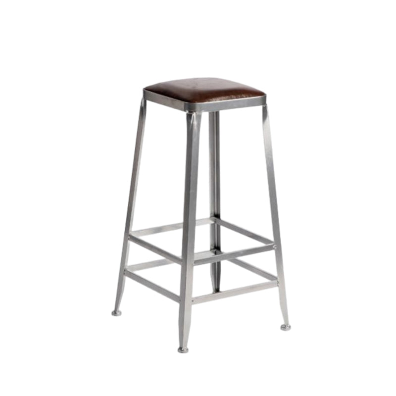 Industrial Square Iron Bar Stool Silver Footrest Bristol Stool Backless 1 Piece Bar Stool(31"H) Clearhalo 'Bar Furniture' 'Bar Stools' 'bar_stools' 'furn' 'furn_bar_stools' 'Furniture' 'Kitchen & Dining Furniture' 5216456