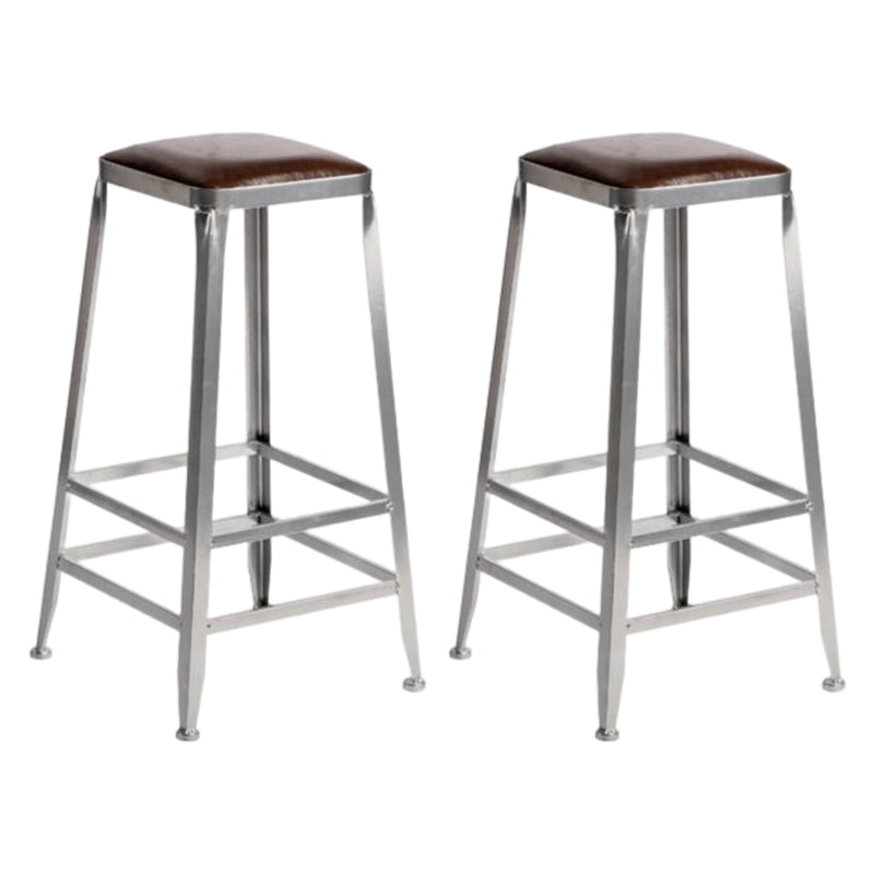 Industrial Square Iron Bar Stool Silver Footrest Bristol Stool Backless 2 Piece Set Bar Stool(31"H) Clearhalo 'Bar Furniture' 'Bar Stools' 'bar_stools' 'furn' 'furn_bar_stools' 'Furniture' 'Kitchen & Dining Furniture' 5216457