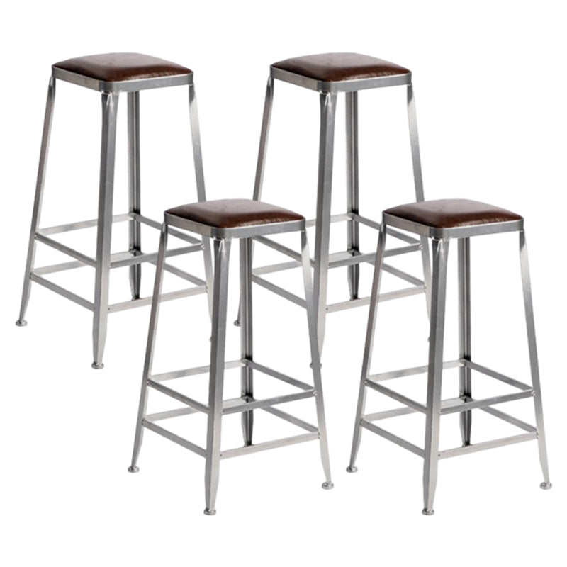 Industrial Square Iron Bar Stool Silver Footrest Bristol Stool Backless 4 Piece Set Bar Stool(31"H) Clearhalo 'Bar Furniture' 'Bar Stools' 'bar_stools' 'furn' 'furn_bar_stools' 'Furniture' 'Kitchen & Dining Furniture' 5216458