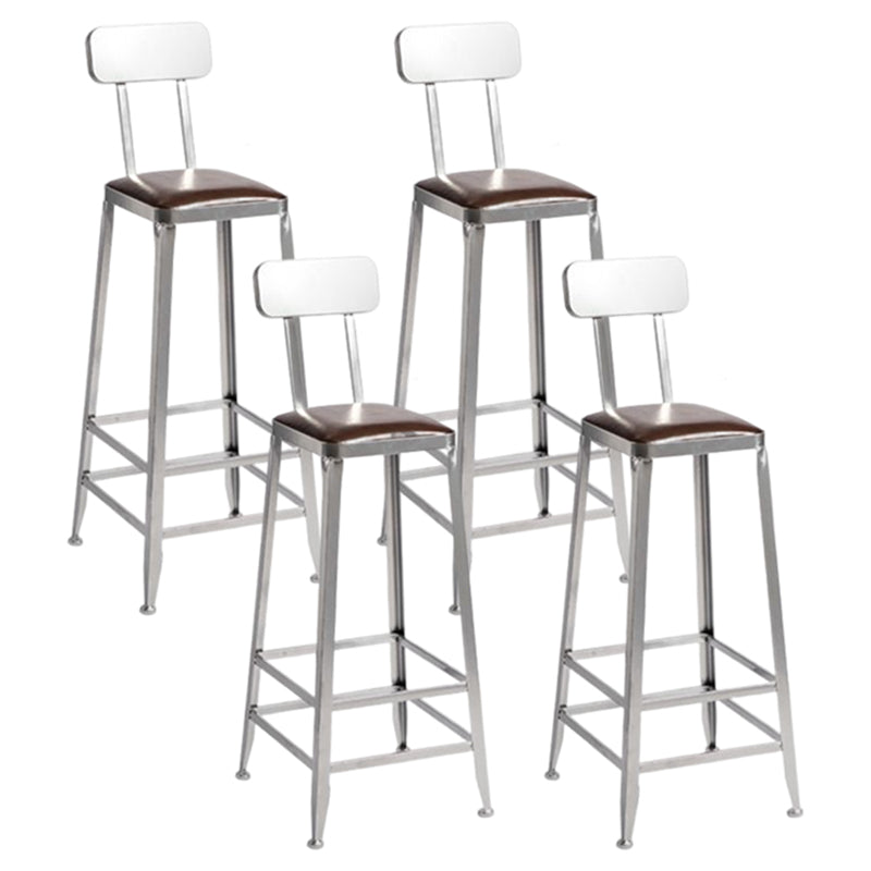 Industrial Square Iron Bar Stool Silver Footrest Bristol Stool With Back 4 Piece Set Bar Stool(30"H) Clearhalo 'Bar Furniture' 'Bar Stools' 'bar_stools' 'furn' 'furn_bar_stools' 'Furniture' 'Kitchen & Dining Furniture' 5216461