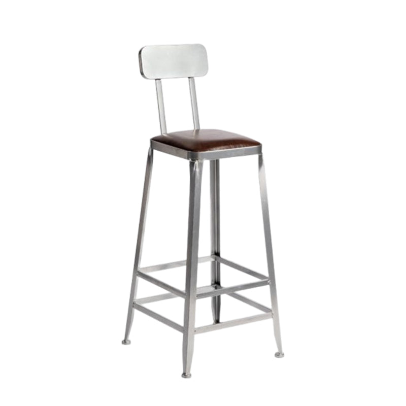 Industrial Square Iron Bar Stool Silver Footrest Bristol Stool With Back 1 Piece Bar Stool(31"H) Clearhalo 'Bar Furniture' 'Bar Stools' 'bar_stools' 'furn' 'furn_bar_stools' 'Furniture' 'Kitchen & Dining Furniture' 5216465
