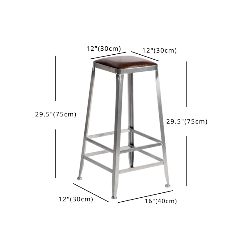 Industrial Square Iron Bar Stool Silver Footrest Bristol Stool Clearhalo 'Bar Furniture' 'Bar Stools' 'bar_stools' 'furn' 'furn_bar_stools' 'Furniture' 'Kitchen & Dining Furniture' 5216473