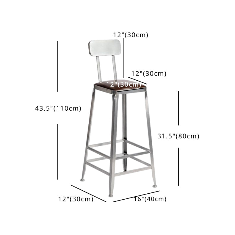 Industrial Square Iron Bar Stool Silver Footrest Bristol Stool Clearhalo 'Bar Furniture' 'Bar Stools' 'bar_stools' 'furn' 'furn_bar_stools' 'Furniture' 'Kitchen & Dining Furniture' 5216474